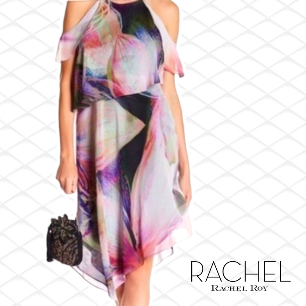 RACHEL Rachel Roy Women's  Printed Ruffle Drape Dress Size 2
